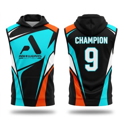Fully Customized Sublimation Printed Sleeveless Hoodie Shirt